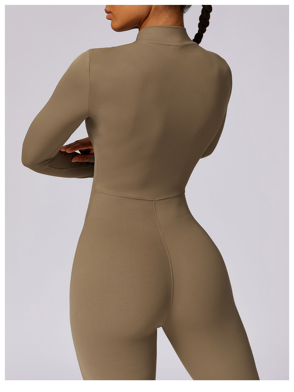 Zipper nude long-sleeved yoga jumpsuit high-intensity fitness exercise bodysuit