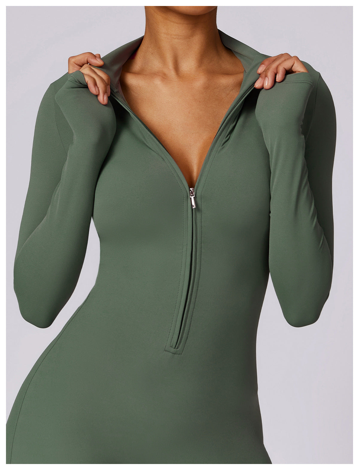 Zipper nude long-sleeved yoga jumpsuit high-intensity fitness exercise bodysuit