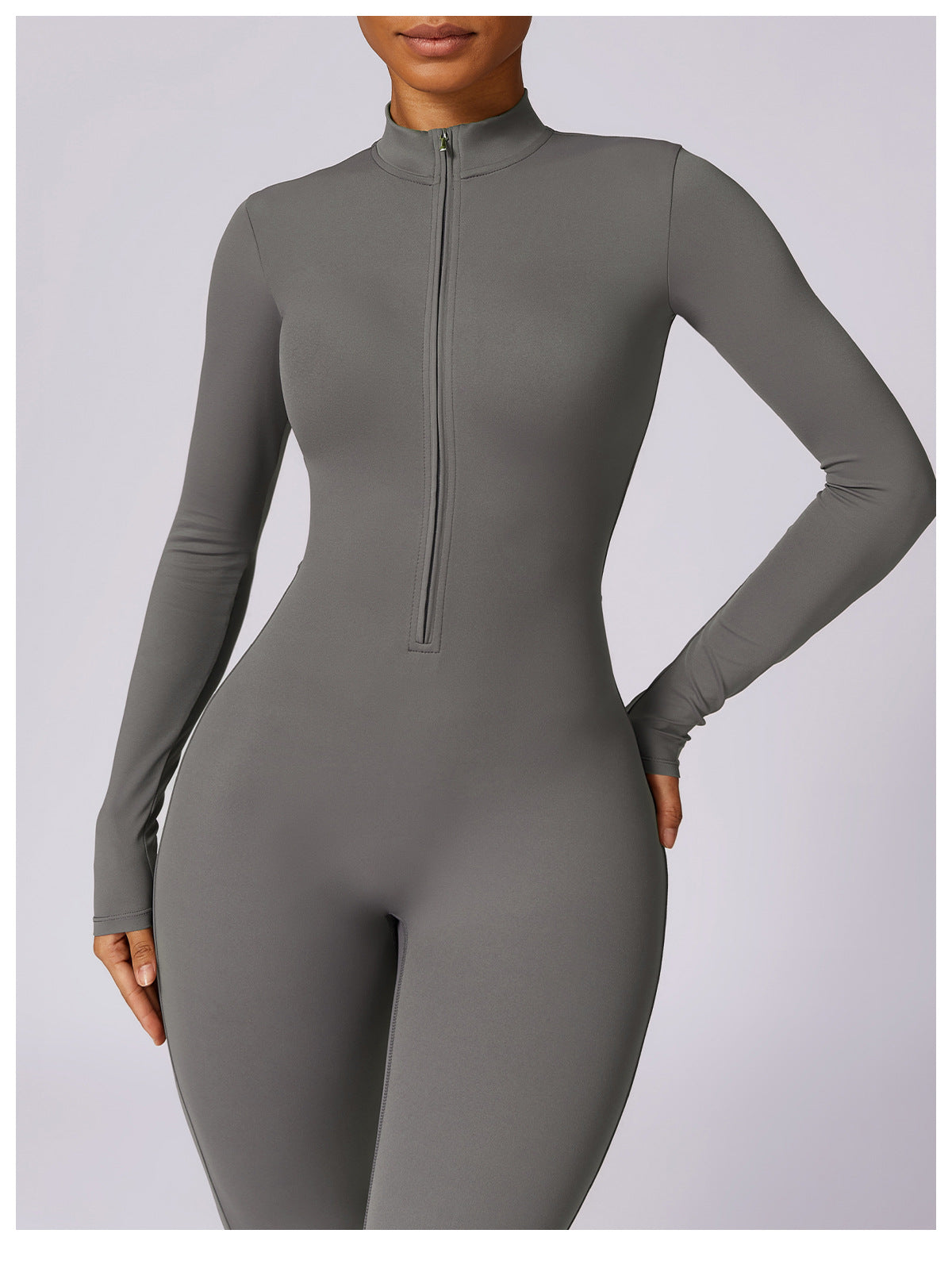 Zipper nude long-sleeved yoga jumpsuit high-intensity fitness exercise bodysuit